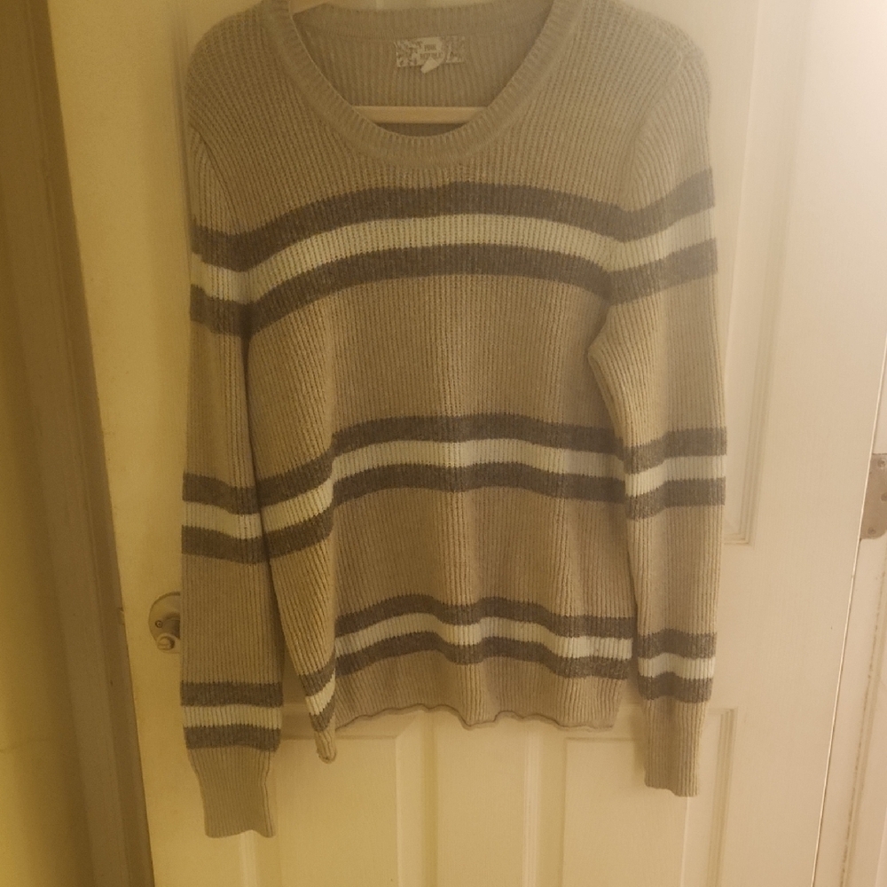 Pink Republic Tan and White Crew Neck Sweater